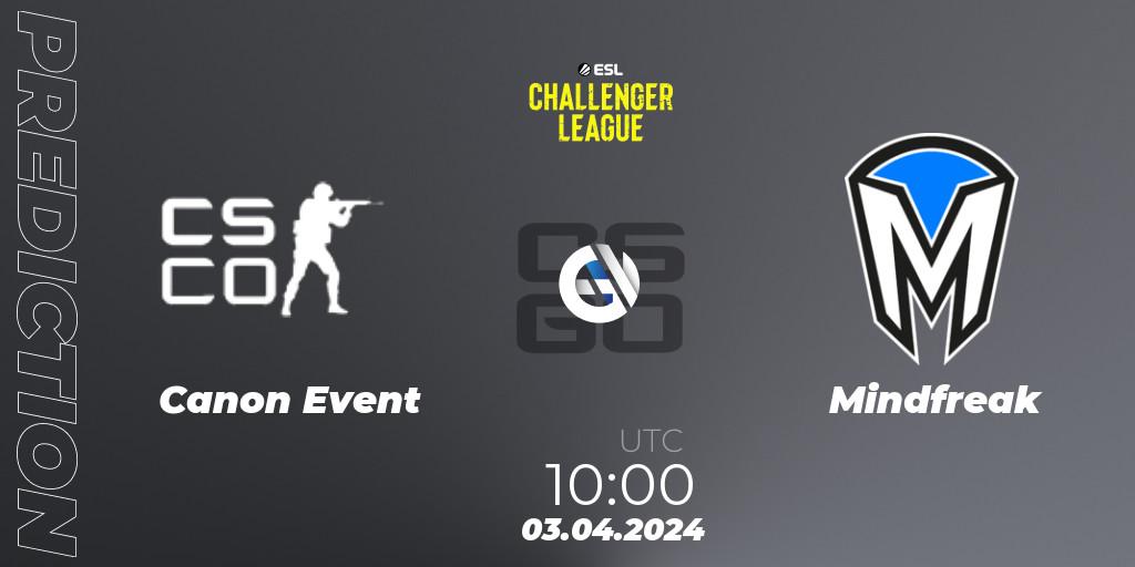 Prognoza Canon Event - Mindfreak. 03.04.2024 at 10:00, Counter-Strike (CS2), ESL Challenger League Season 47: Oceania