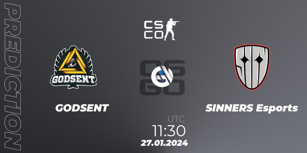 Prognoza GODSENT - SINNERS Esports. 27.01.2024 at 11:30, Counter-Strike (CS2), European Pro League Season 13
