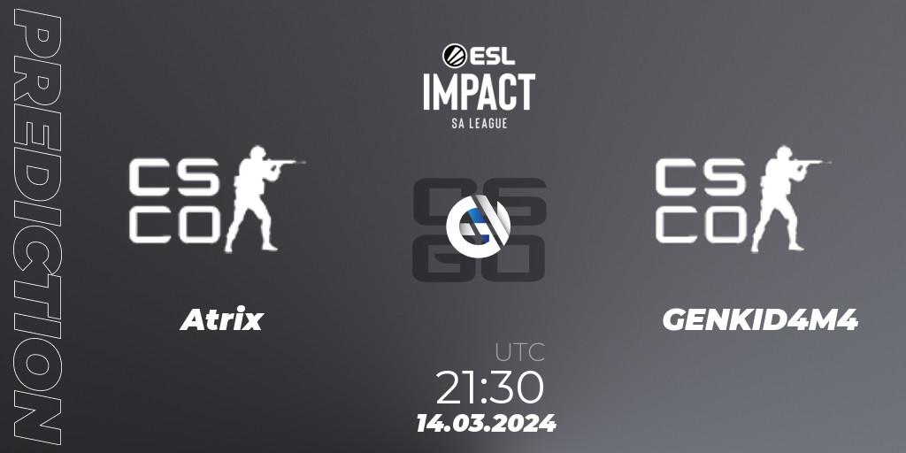 Prognoza Atrix - GENKID4M4. 14.03.2024 at 21:30, Counter-Strike (CS2), ESL Impact League Season 5: South America