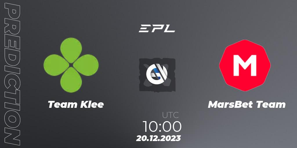 Prognoza Team Klee - MarsBet Team. 20.12.2023 at 10:00, Dota 2, European Pro League Season 15