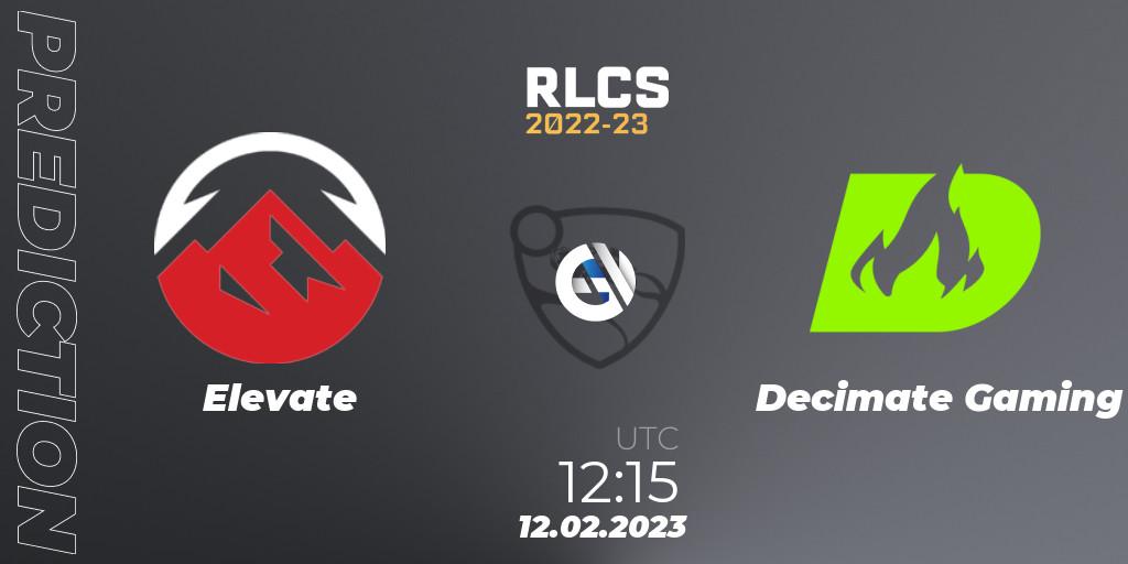 Prognoza Elevate - Decimate Gaming. 12.02.2023 at 12:15, Rocket League, RLCS 2022-23 - Winter: Asia-Pacific Regional 2 - Winter Cup