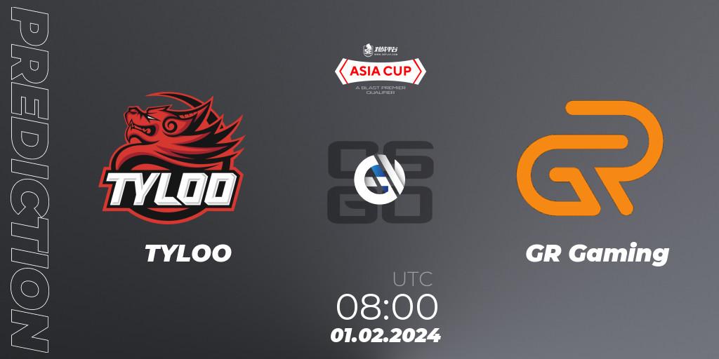 Prognoza TYLOO - GR Gaming. 01.02.24, CS2 (CS:GO), 5E Arena Asia Cup Spring 2024 - BLAST Premier Qualifier