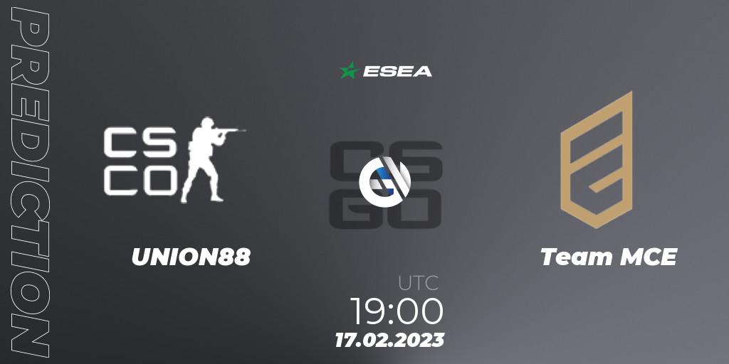 Prognoza UNION88 - Team MCE. 17.02.23, CS2 (CS:GO), ESEA Season 44: Advanced Division - Europe