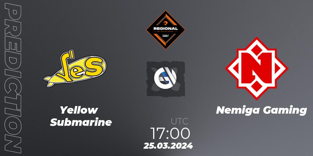 Prognoza Yellow Submarine - Nemiga Gaming. 25.03.24, Dota 2, RES Regional Series: EU #1