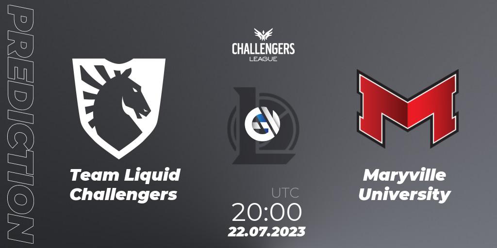 Prognoza Team Liquid Challengers - Maryville University. 22.07.2023 at 20:00, LoL, North American Challengers League 2023 Summer - Playoffs