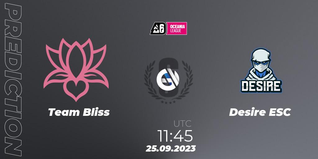 Prognoza Team Bliss - Desire ESC. 25.09.2023 at 11:45, Rainbow Six, Oceania League 2023 - Stage 2