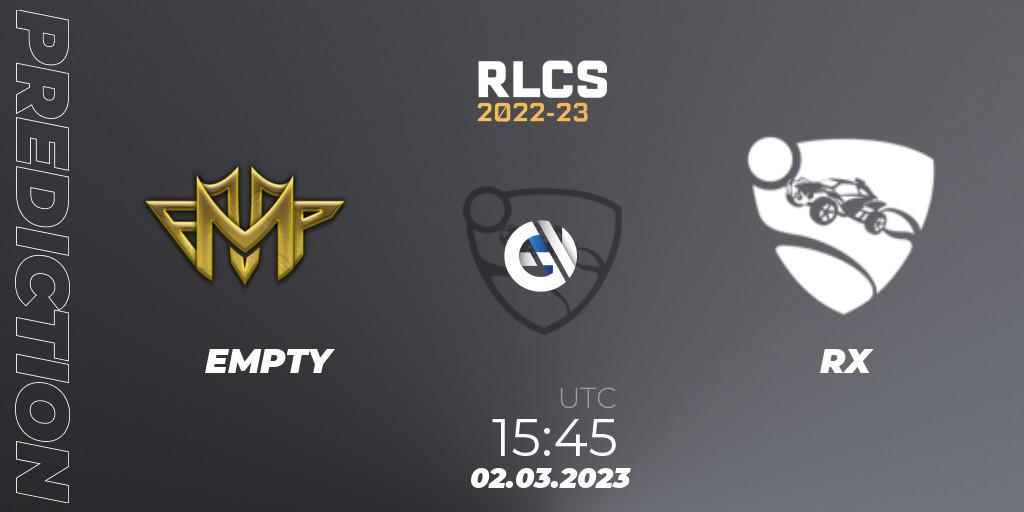 Prognoza EMPTY - RX. 02.03.2023 at 15:45, Rocket League, RLCS 2022-23 - Winter: Middle East and North Africa Regional 3 - Winter Invitational