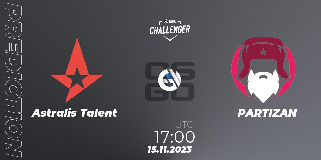 Prognoza Astralis Talent - PARTIZAN. 15.11.2023 at 17:00, Counter-Strike (CS2), ESL Challenger at DreamHack Atlanta 2023: European Open Qualifier