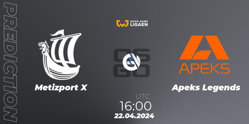 Prognoza Metizport X - Apeks Legends. 22.04.2024 at 16:00, Counter-Strike (CS2), Good Game-ligaen Spring 2024