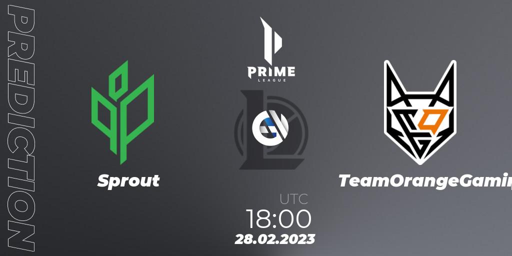 Prognoza Sprout - TeamOrangeGaming. 28.02.2023 at 21:00, LoL, Prime League 2nd Division Spring 2023 - Group Stage