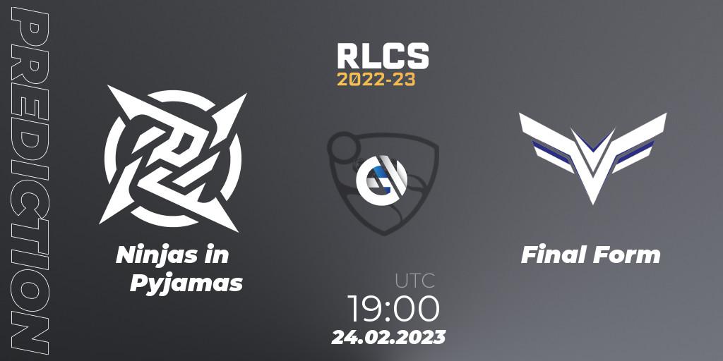 Prognoza Ninjas in Pyjamas - Final Form. 24.02.2023 at 19:00, Rocket League, RLCS 2022-23 - Winter: South America Regional 3 - Winter Invitational