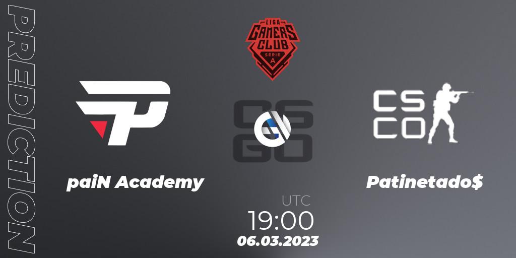 Prognoza paiN Academy - Patinetado$. 06.03.2023 at 19:00, Counter-Strike (CS2), Gamers Club Liga Série A: February 2023