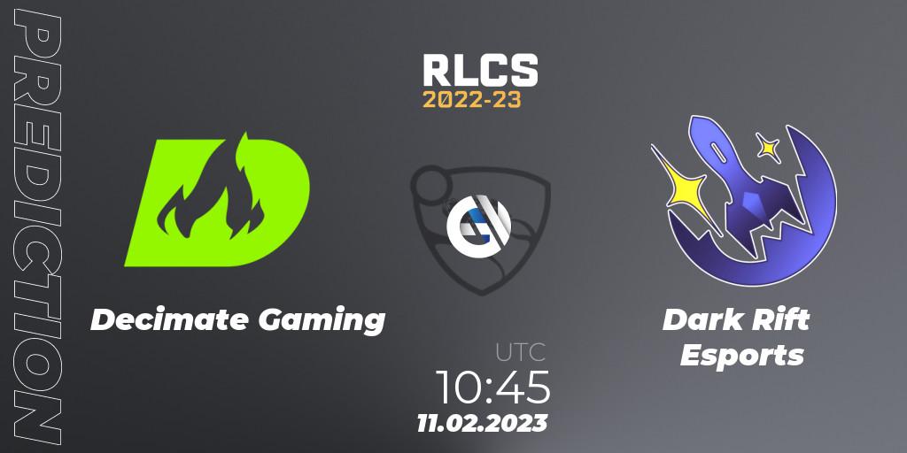 Prognoza Decimate Gaming - Dark Rift Esports. 11.02.2023 at 10:45, Rocket League, RLCS 2022-23 - Winter: Asia-Pacific Regional 2 - Winter Cup