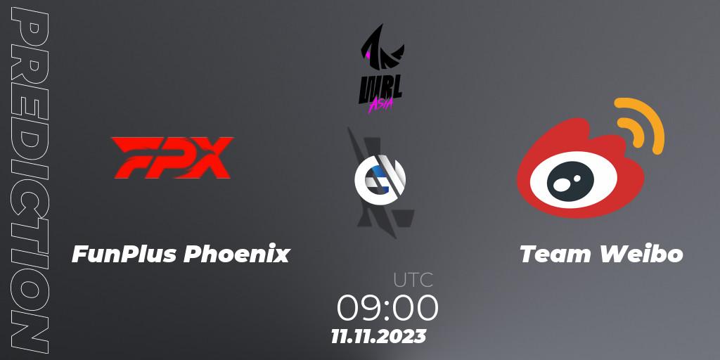 Prognoza FunPlus Phoenix - Team Weibo. 11.11.2023 at 09:00, Wild Rift, WRL Asia 2023 - Season 2 - Regular Season