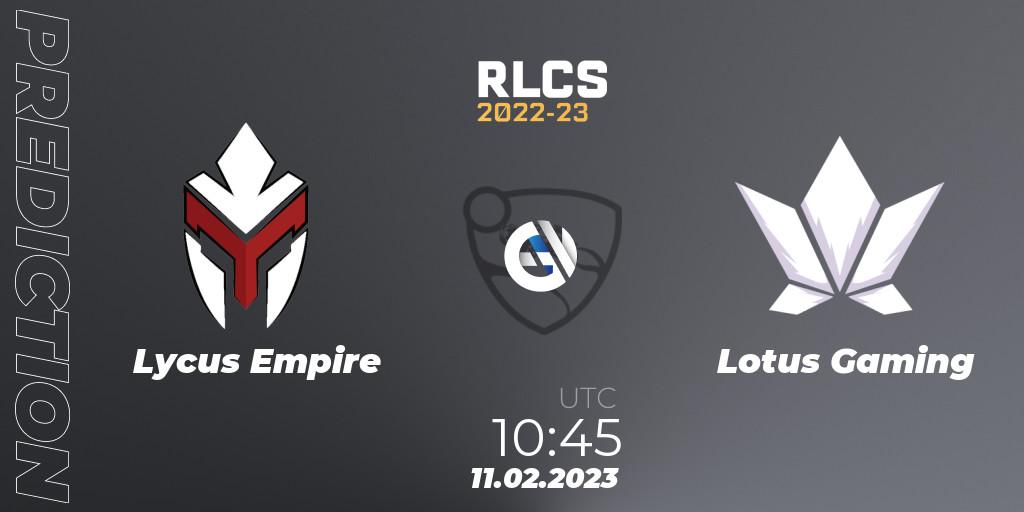 Prognoza Lycus Empire - Lotus Gaming. 11.02.2023 at 10:45, Rocket League, RLCS 2022-23 - Winter: Asia-Pacific Regional 2 - Winter Cup