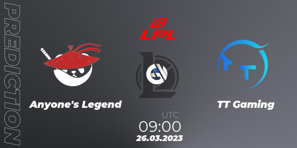 Prognoza Anyone's Legend - TT Gaming. 26.03.23, LoL, LPL Spring 2023 - Group Stage