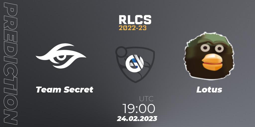Prognoza Team Secret - Lotus. 24.02.23, Rocket League, RLCS 2022-23 - Winter: South America Regional 3 - Winter Invitational