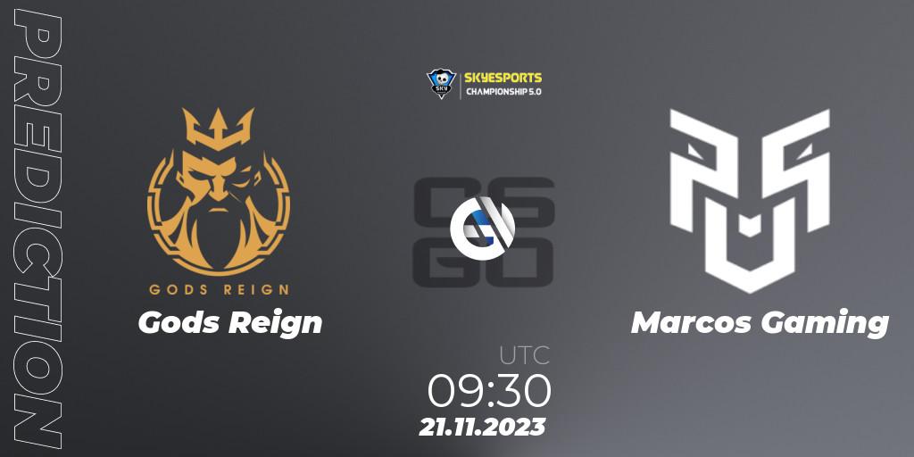 Prognoza Gods Reign - Marcos Gaming. 21.11.2023 at 11:30, Counter-Strike (CS2), Skyesports Championship 2023: Indian Qualifier