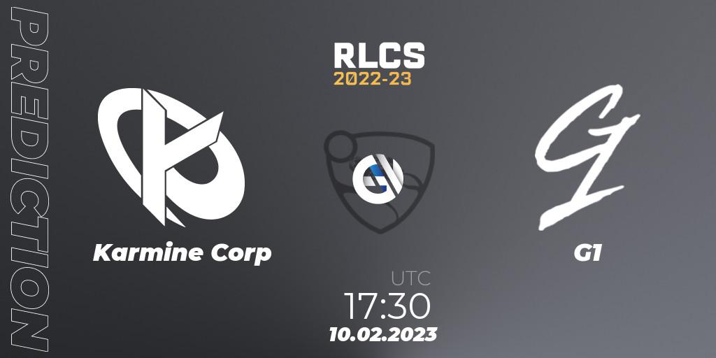 Prognoza Karmine Corp - G1. 10.02.2023 at 17:30, Rocket League, RLCS 2022-23 - Winter: Europe Regional 2 - Winter Cup