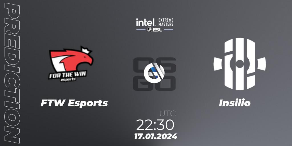 Prognoza FTW Esports - Insilio. 17.01.2024 at 22:30, Counter-Strike (CS2), Intel Extreme Masters China 2024: European Open Qualifier #1