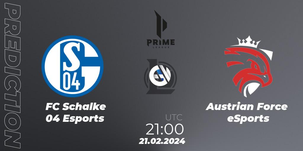 Prognoza FC Schalke 04 Esports - Austrian Force eSports. 18.01.2024 at 21:00, LoL, Prime League Spring 2024 - Group Stage