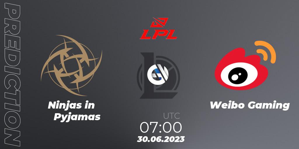 Prognoza Ninjas in Pyjamas - Weibo Gaming. 30.06.2023 at 07:00, LoL, LPL Summer 2023 Regular Season