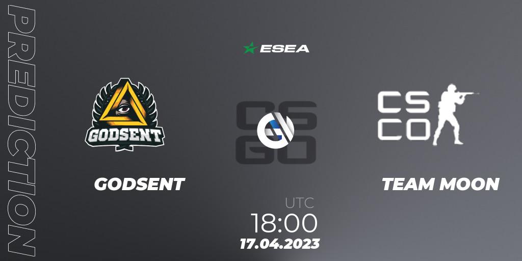 Prognoza GODSENT - TEAM MOON. 04.05.2023 at 15:00, Counter-Strike (CS2), ESEA Season 45: Advanced Division - Europe