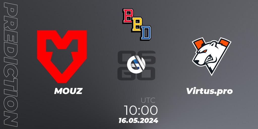 Prognoza MOUZ - Virtus.pro. 16.05.2024 at 10:20, Counter-Strike (CS2), BetBoom Dacha Belgrade 2024