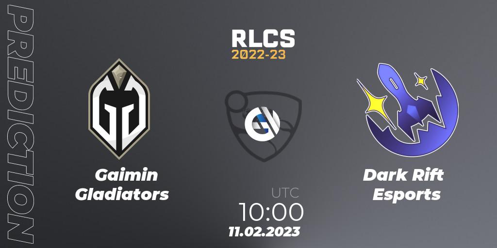 Prognoza Gaimin Gladiators - Dark Rift Esports. 11.02.2023 at 10:00, Rocket League, RLCS 2022-23 - Winter: Asia-Pacific Regional 2 - Winter Cup