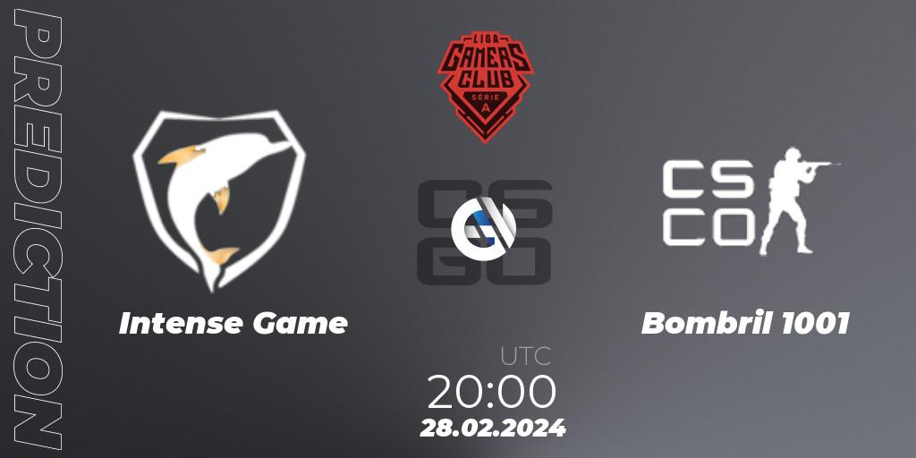 Prognoza Intense Game - Bombril 1001. 28.02.2024 at 20:00, Counter-Strike (CS2), Gamers Club Liga Série A: February 2024