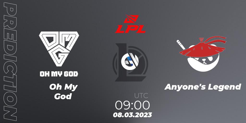 Prognoza Oh My God - Anyone's Legend. 08.03.2023 at 09:00, LoL, LPL Spring 2023 - Group Stage