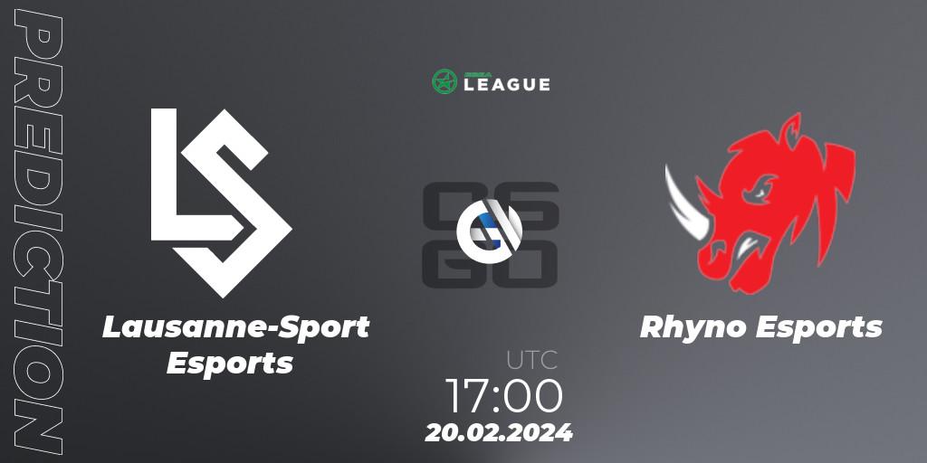Prognoza Lausanne-Sport Esports - Rhyno Esports. 20.02.2024 at 17:00, Counter-Strike (CS2), ESEA Season 48: Advanced Division - Europe