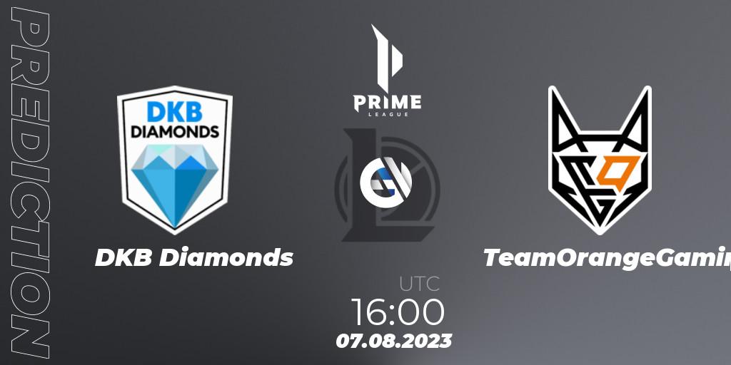 Prognoza DKB Diamonds - TeamOrangeGaming. 07.08.2023 at 16:00, LoL, Prime League 2nd Division Summer 2023