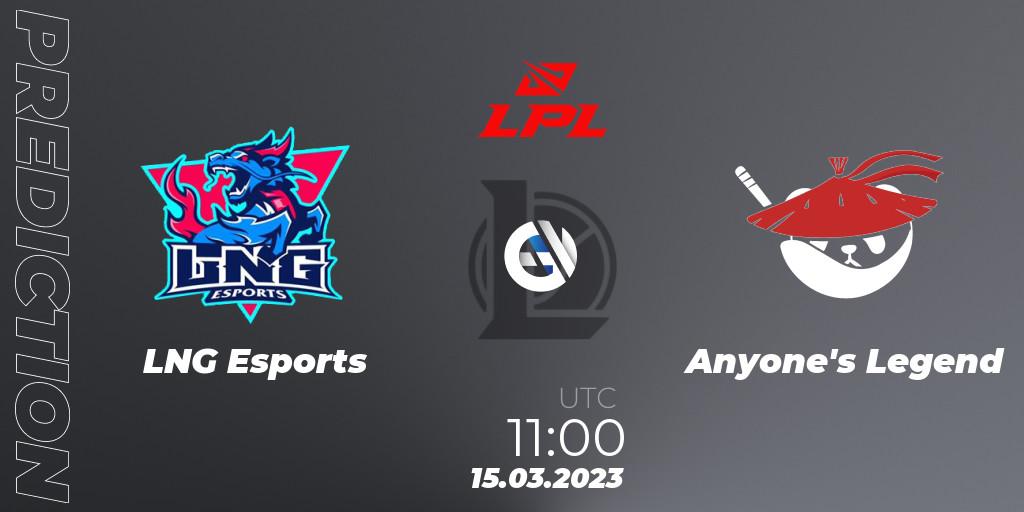 Prognoza LNG Esports - Anyone's Legend. 15.03.2023 at 11:00, LoL, LPL Spring 2023 - Group Stage