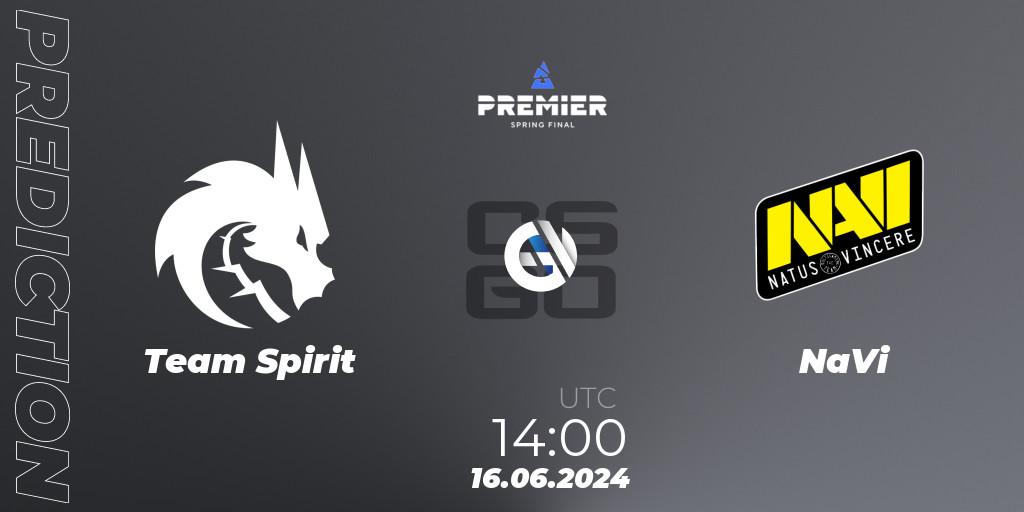 Prognoza Team Spirit - NaVi. 16.06.2024 at 14:00, Counter-Strike (CS2), BLAST Premier Spring Final 2024