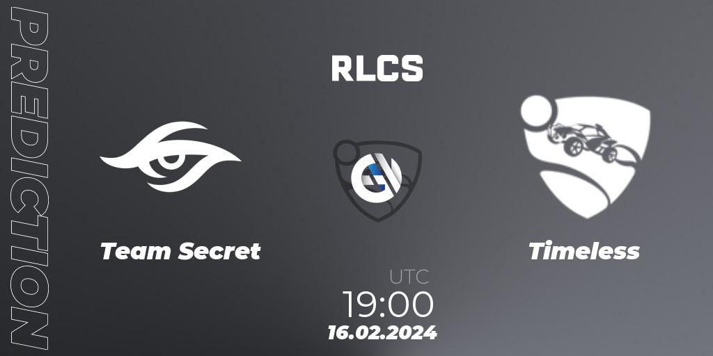 Prognoza Team Secret - Timeless. 16.02.24, Rocket League, RLCS 2024 - Major 1: SAM Open Qualifier 2