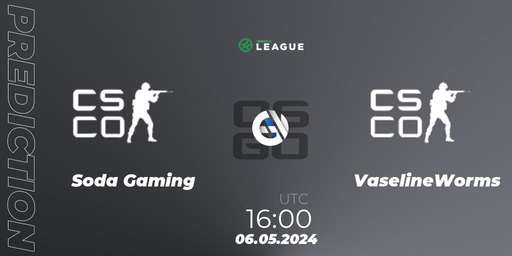 Prognoza Soda Gaming - VaselineWorms. 06.05.2024 at 16:00, Counter-Strike (CS2), ESEA Season 49: Advanced Division - Europe