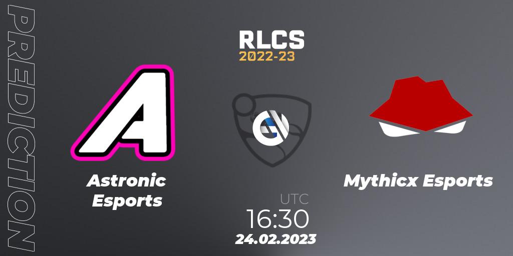 Prognoza Astronic Esports - Mythicx Esports. 24.02.2023 at 16:30, Rocket League, RLCS 2022-23 - Winter: Sub-Saharan Africa Regional 3 - Winter Invitational