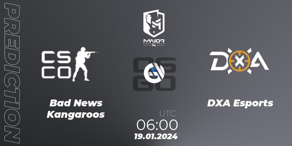 Prognoza Bad News KangaroosN - DXA Esports. 19.01.2024 at 06:10, Counter-Strike (CS2), PGL CS2 Major Copenhagen 2024 Oceania RMR Closed Qualifier