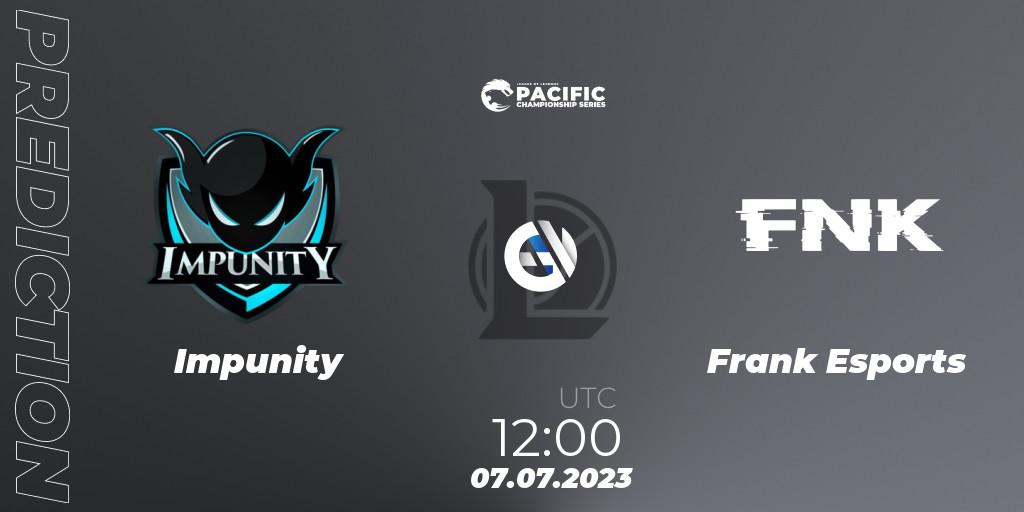 Prognoza Impunity - Frank Esports. 07.07.2023 at 12:00, LoL, PACIFIC Championship series Group Stage