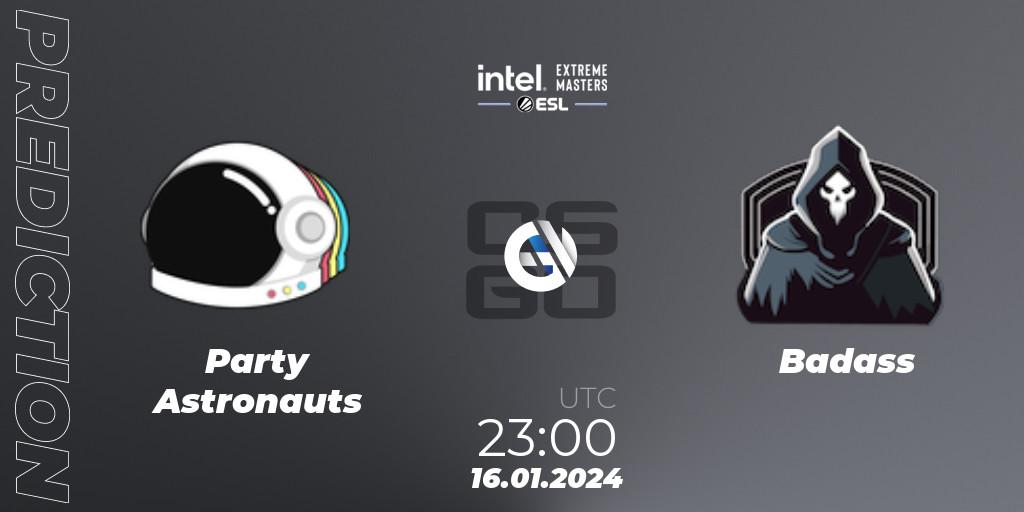 Prognoza Party Astronauts - Badass. 16.01.2024 at 23:05, Counter-Strike (CS2), Intel Extreme Masters China 2024: North American Open Qualifier #1