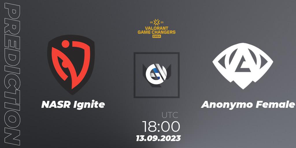 Prognoza NASR Ignite - Anonymo Female. 13.09.2023 at 18:00, VALORANT, VCT 2023: Game Changers EMEA Stage 3 - Group Stage