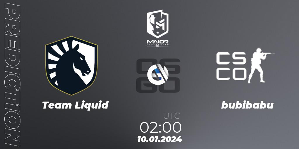 Prognoza Team Liquid - bubibabu. 10.01.2024 at 02:00, Counter-Strike (CS2), PGL CS2 Major Copenhagen 2024 North America RMR Open Qualifier 1