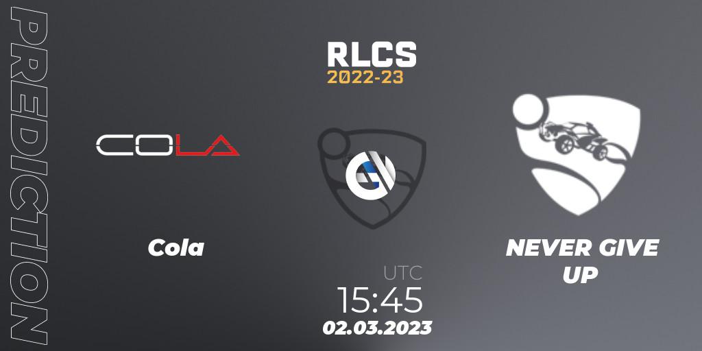 Prognoza Cola - NEVER GIVE UP. 02.03.2023 at 15:45, Rocket League, RLCS 2022-23 - Winter: Middle East and North Africa Regional 3 - Winter Invitational