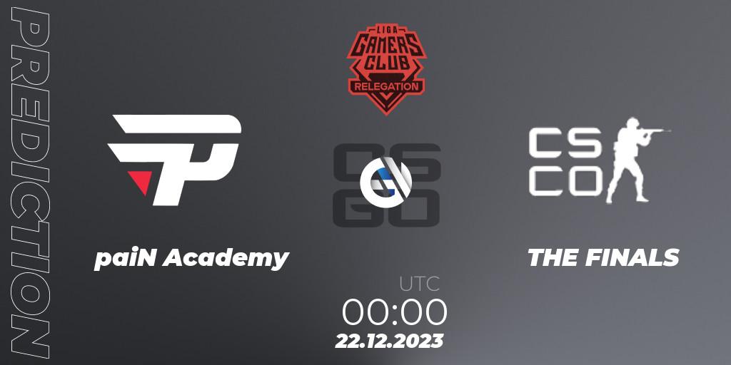 Prognoza paiN Academy - THE FINALS. 22.12.2023 at 00:00, Counter-Strike (CS2), Gamers Club Liga Série A Relegation: January 2024