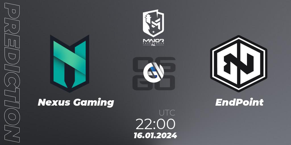 Prognoza Nexus Gaming - EndPoint. 16.01.2024 at 22:00, Counter-Strike (CS2), PGL CS2 Major Copenhagen 2024 Europe RMR Open Qualifier 4