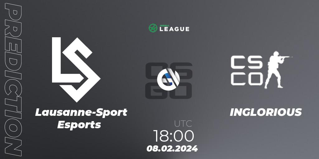 Prognoza Lausanne-Sport Esports - INGLORIOUS. 08.02.2024 at 18:00, Counter-Strike (CS2), ESEA Season 48: Advanced Division - Europe