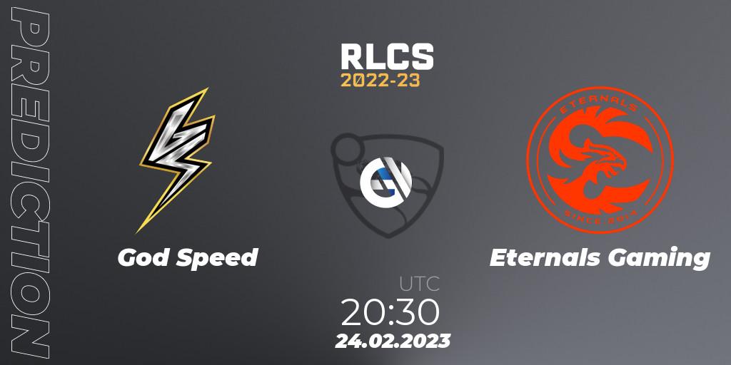 Prognoza God Speed - Eternals Gaming. 24.02.2023 at 20:30, Rocket League, RLCS 2022-23 - Winter: South America Regional 3 - Winter Invitational