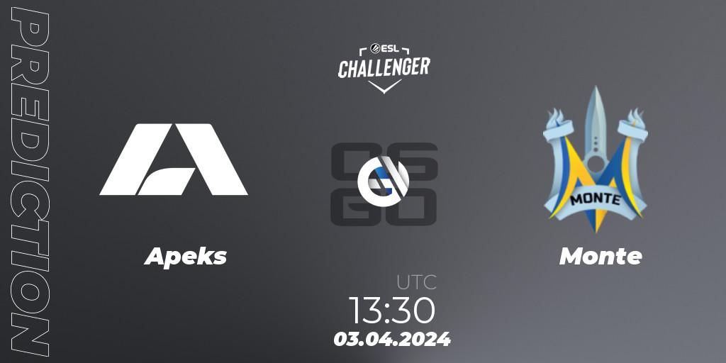 Prognoza Apeks - Monte. 03.04.24, CS2 (CS:GO), ESL Challenger #57: European Closed Qualifier
