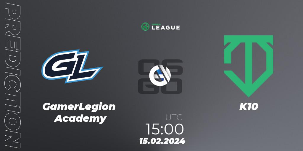 Prognoza GamerLegion Academy - K10. 15.02.2024 at 15:00, Counter-Strike (CS2), ESEA Season 48: Advanced Division - Europe